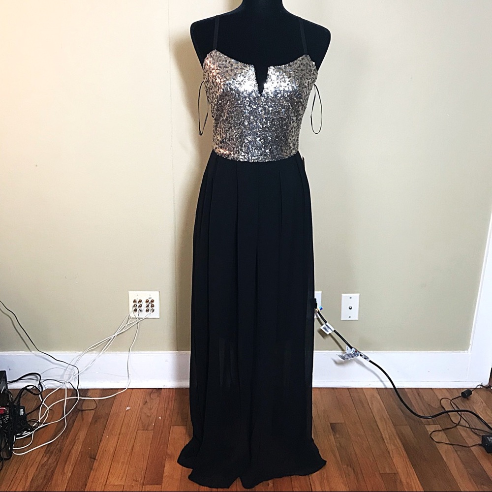 NEW gold sequin black prom dress women’s 8